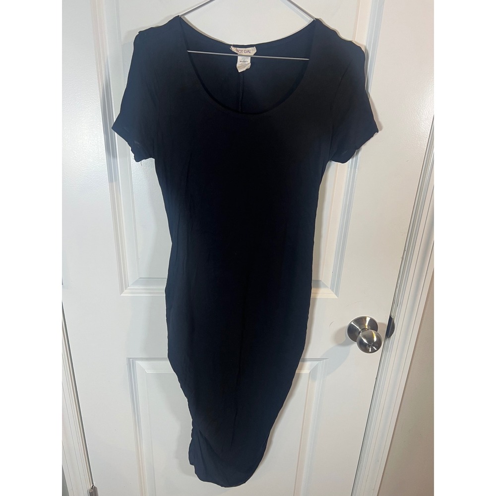Hot Gal Women Maternity Ruched Side Bodycon Dress Black Size M